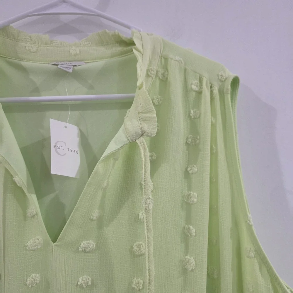 Womens Swiss Dot Tiered Midi Dress Size 26W Green Beach Summer Sleeveless